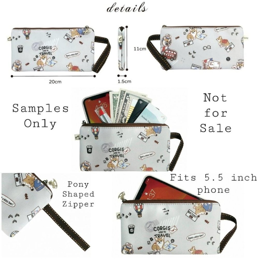 Waterproof Corgi Artist Long Coin Purse Wristlet Bag - Picture 2 of 8